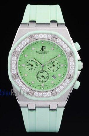audemars piguet replica chrono offshore lady green dial strip rubber imitazione copia
