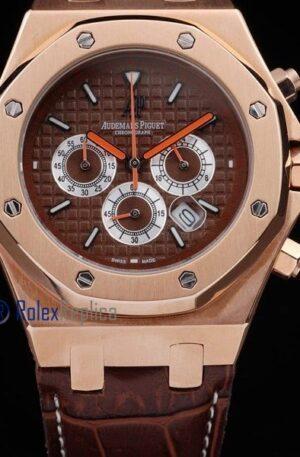 audemars piguet replica chrono offshore city of sails rose gold brown dial strip leather imitazione copia